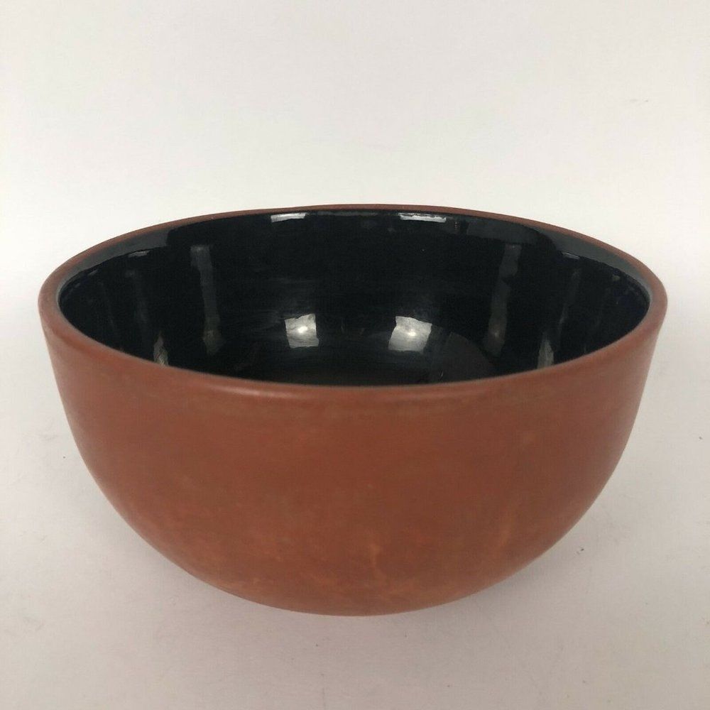 Loneoak Co USA Terracotta Blue Glazed Salad Dish Bowl Soup HTF Glazed Pottery